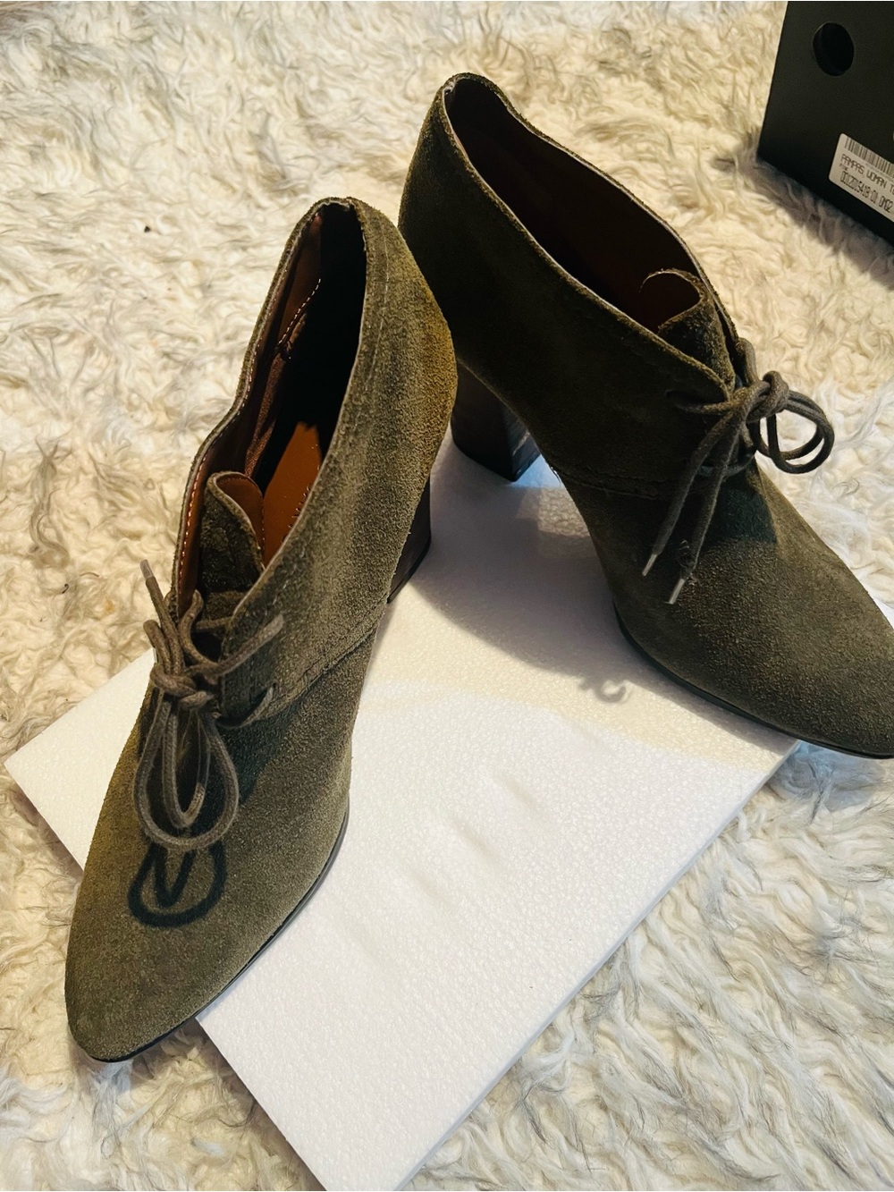 Franco Sarto Olive Suede Lace-Up Block Heel Booties